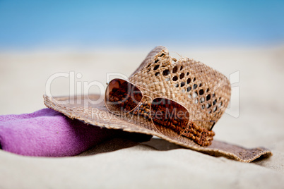 sunprotection objects on the beach in holiday