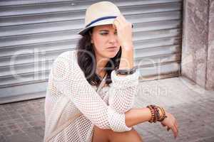 young attractive woman in summer trendy fashion
