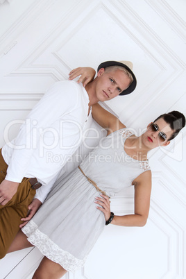attractive young couple in casual fashion outdoor in summer
