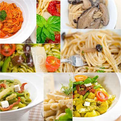 collection of different type of Italian pasta collage