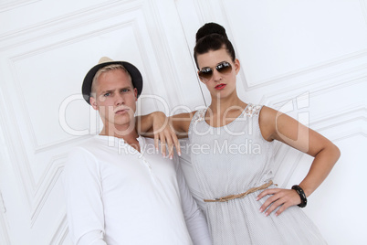 attractive young couple in casual fashion outdoor in summer