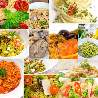 collection of different type of Italian pasta collage