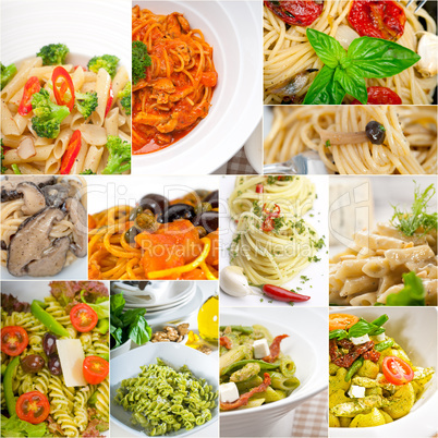 collection of different type of Italian pasta collage