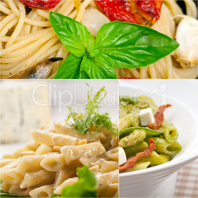 collection of different type of Italian pasta collage