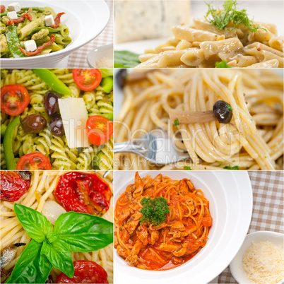 collection of different type of Italian pasta collage