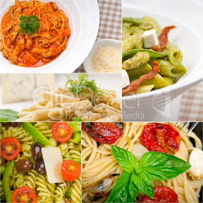 collection of different type of Italian pasta collage