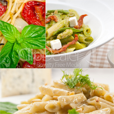 collection of different type of Italian pasta collage