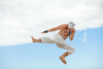 man is jumping sport karate martial arts fight kick