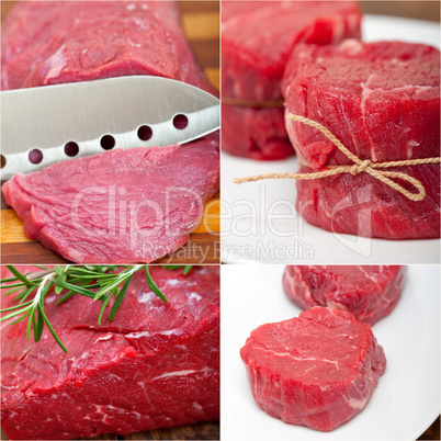 different raw beef cuts collage