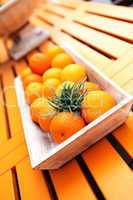 fresh orange fruits decorative on table in summer