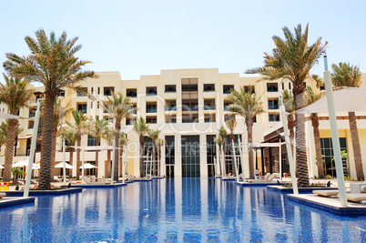 Swimming pool of the luxury hotel, Saadiyat island, Abu Dhabi, U