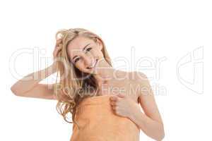 attractive young smiling woman with towel isolated