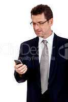 adult businessman with smartphone mobilephone isolated