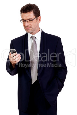 adult businessman with smartphone mobilephone isolated