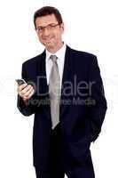 adult businessman with smartphone mobilephone isolated