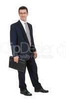 attractive successful adult business man in black suit isolated