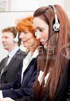 callcenter service team talking with headset
