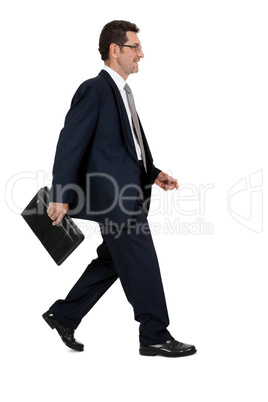 attractive successful adult business man in black suit isolated