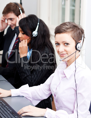 smiling callcenter agent with headset support