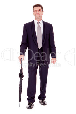 mature attractive business man with umbrella isolated