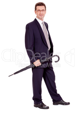 mature attractive business man with umbrella isolated