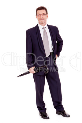 mature attractive business man with umbrella isolated