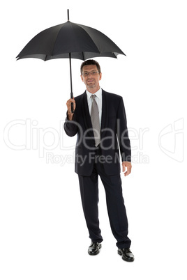 mature attractive business man with umbrella isolated