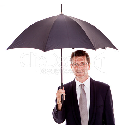 mature attractive business man with umbrella isolated