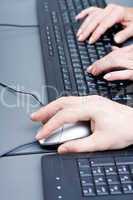 male hand on keyboard typing and scroll mouse