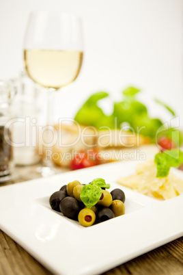 deliscious antipasti plate with parma parmesan olives