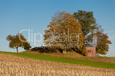 beautiful autumn landscape with blue sky