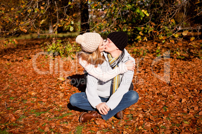 happy young couple smilin in autumn outdoor