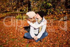 happy young couple smilin in autumn outdoor