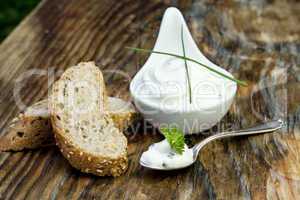 fresh bread with herb curd dinner