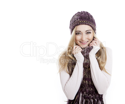 young beautiful woman with scarf and hat