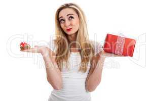 Female model carrying presents
