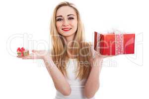 Female model carrying presents