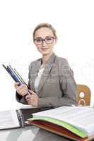 business woman with folders on desk office