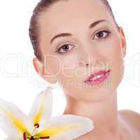 young beautiful woman portrait with white flower