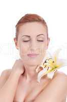 beautiful natural woman face with flower isolated