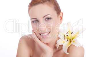 beautiful natural woman face with flower isolated