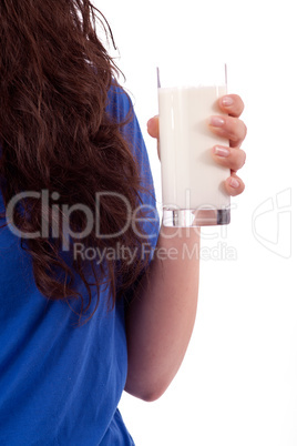 beautiful smiling woman is drinking milk