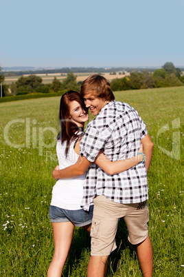 young love couple smiling outdoor in summer