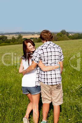 young love couple smiling outdoor in summer