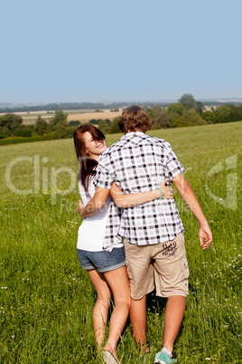 young love couple smiling outdoor in summer