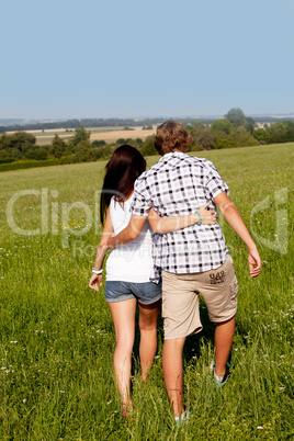 young love couple smiling outdoor in summer