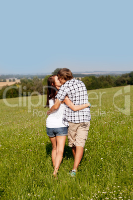 young love couple smiling outdoor in summer