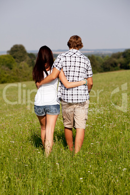 young love couple smiling outdoor in summer