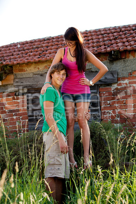 young couple in love having fun in summer outdoor