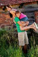 young couple in love having fun in summer outdoor